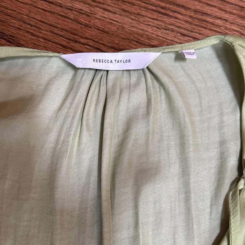 Tie neck sateen blouse in avocado size large - Picture 4 of 5